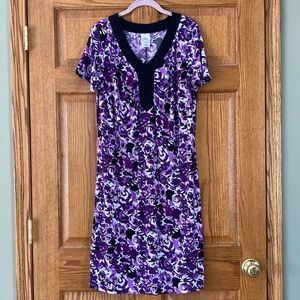 JMS Stretchy Purple & Black Floral Print Dress 1X (16W)